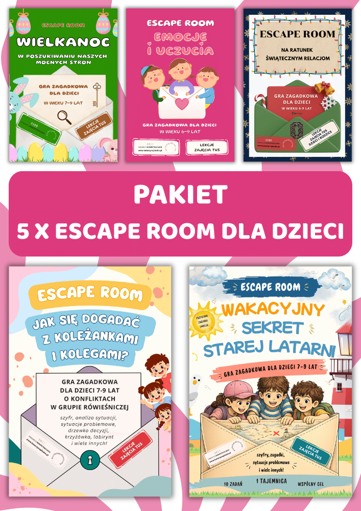 PAKIET 5 x Escape room - Gry zagadkowe dla dzieci w wieku 6-9 lat